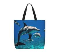 FBGHHTY Funny Animal Dolphin Print Large Tote Lightweight Shoulder Bag For Shopping Travel Work Beach Eco-Friendly