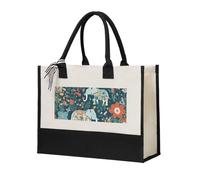 Fbghhty Gorgeous Meadows Pattern With Floral Elephant In Print Eco-Friendly Canvas Tote Bag Gift For Women Large Capacity Travel School Office