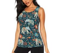 FBGHHTY Gorgeous meadows pattern with floral elephant in Print Stylish Women's Workout Tank Top Fishing Vacation Camping Keep Comfort Flexibility Black