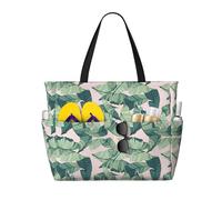 FBGHHTY Green Palm Tree Leaves Pink Print Large Capacity Beach Travel Bag Unisex Waterproof Lightweight Tote Vacation Camping