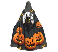 FBGHHTY Halloween Moon Bat Pumpkin Print Halloween Hooded Cloak Full Length Adult Unisex Carnival Cloaks With For Cosplay