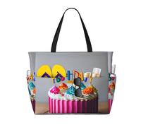 FBGHHTY Happy Birthday Cake Print Waterproof Beach Travel Bag Lightweight Summer Vacation Camping Outdoor Activities