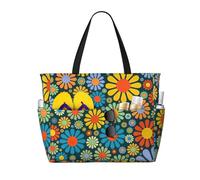 FBGHHTY Hippie Pattern Print Large Capacity Beach Travel Bag Unisex Waterproof Lightweight Tote Vacation Camping