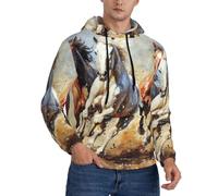 FBGHHTY Horses Running Art Print Mens Hooded Sweatshirts Casual Wear Warm Soft Pullover For Autumn Winter Spring Black