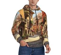 FBGHHTY Italian Street Print Mens Hooded Sweatshirts Casual Wear Warm Soft Pullover For Autumn Winter Spring Black