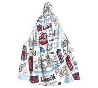 FBGHHTY London Print Halloween Hooded Cloak Full Length Adult Unisex Carnival Cloaks With For Cosplay