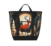 FBGHHTY Merry Christmas Deerprint Women Men Large Capacity Insulated Tote Bag For Grocery Lunch Picnic Beach Outdoor Adventures