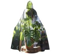 Fbghhty Monstera Deliciosa Banana Palm Print Hooded Cloak Medieval Halloween Costume Adult Men Women Carnival Parties Cosplay