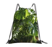 FBGHHTY Monstera Deliciosa Banana Palm Print Lightweight Foldable Drawstring Backpack Gym Bag Travel Yoga Outdoor Activities