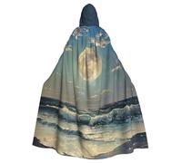 FBGHHTY Moon And Sea Print Halloween Hooded Cloak Full Length Adult Unisex Carnival Cloaks With For Cosplay