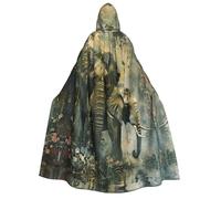Fbghhty Nature Elephants Print Hooded Cloak Medieval Halloween Costume Adult Men Women Carnival Parties Cosplay