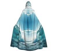 FBGHHTY Ocean Green Wave Surf Print Halloween Hooded Cloak Full Length Adult Unisex Carnival Cloaks With For Cosplay