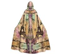 FBGHHTY Paris Eiffel Tower Print Halloween Hooded Cloak Full Length Adult Unisex Carnival Cloaks With For Cosplay