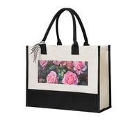 Fbghhty Pink Fresh Roses Print Eco-Friendly Canvas Tote Bag Gift For Women Large Capacity Travel School Office