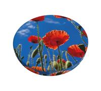 FBGHHTY Poppies on Blue Sky Print Round Bar Chair Cushion Cover Washable Circular Seat Protector Dining Room Kitchen