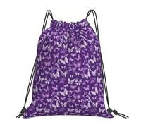 FBGHHTY Purple Butterflies Floral Print Lightweight Foldable Drawstring Backpack Gym Bag Travel Yoga Outdoor Activities