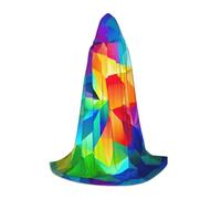 Fbghhty Rainbow Geometric Print Unisex Hooded Cloak Halloween Cosplay Carnival Comfortable Cape For Teens Parties