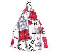 Fbghhty Red Heart Lips And Love Print Hooded Cloak Medieval Halloween Costume Adult Men Women Carnival Parties Cosplay