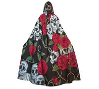 Fbghhty Rose Skull Eyes Print Hooded Cloak Medieval Halloween Costume Adult Men Women Carnival Parties Cosplay