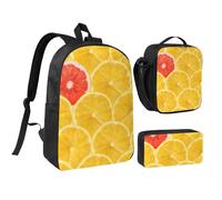 FBGHHTY Summer Lemon Print 3-In-1 Backpack Lunch Bag Pen Case Easy Storage Books Clothes Laptop Water Bottles