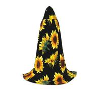 Fbghhty Sunflower Blooming Flowers Plants Black And Yellow Print Unisex Hooded Cloak Halloween Cosplay Carnival Comfortable Cape For Teens Parties