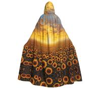 Fbghhty Sunflower Field Sunset Sea Of Flowers Print Hooded Cloak Medieval Halloween Costume Adult Men Women Carnival Parties Cosplay