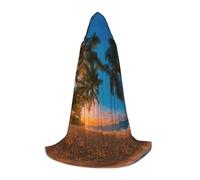 Fbghhty Sunset Hawaiian Palm Tree Print Unisex Hooded Cloak Halloween Cosplay Carnival Comfortable Cape For Teens Parties