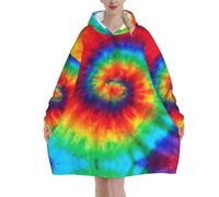 FBGHHTY Tie Dye Rainbow Print christmas Oversized Blanket Hoodie Soft Warm Winter Holiday Wearable Blankets