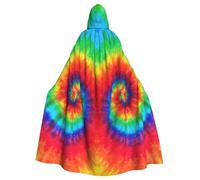 FBGHHTY Tie Dye Rainbow Print Halloween Hooded Cloak Full Length Adult Unisex Carnival Cloaks With For Cosplay