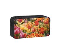 Fbghhty Tulip Garden Print Large-Capacity Pen Case Lightweight Stationery Organizer Pouch Office Daily Wear