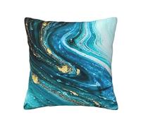 FBGHHTY Turquoise Blue Gold Marble Print Pillow Covers Soft Skin-Friendly Square Cushion Cases Bedroom Sofa All Season Decor