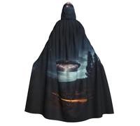 FBGHHTY Ufo At Night Print Hooded Cape For Adults Carnival Themed Cloak Cosplay Costume Masquerade Wedding