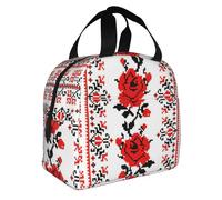 FBGHHTY Ukrainian Embroidery Style Rose Print Insulated Lunch Bag Meals Drinks Beverages Kids Teenagers Students Travel School