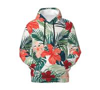 FBGHHTY Vegetation Leaves With Hibiscus Flowers Print Men'S Hoodie Warm Lightweight Comfortable Soft With Pocket Casual Wear Pullover Black