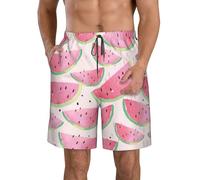 FBGHHTY Watermelon Fresh Fruit Print Stylish Men Beach Shorts Quick-Dry Breathable Holiday Swim Trunks Outdoor Occasion White