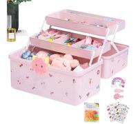 fbgnfihi 3 Layer Multipurpose Storage Boxs, Large Capacity Children's Hair Tie Storage Case, Waterproof Headwear Case with 6 Stickers and 1 Pack Hair Ties, Sewing Box, Craft Jewelry Box, for Bedroom