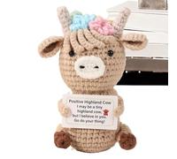fbgnfihi Knitted HighlandCows, EmotionalSupport Crochet Animals, Multipurpose HighlandCow Ornaments with Positive Card, Cute Positive Crochet Cows, for Desks Shelves Bedside Tables