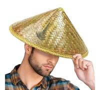 fbgnfihi Rice Hat, Chinese Rattan Bucket Hat with Adjustable Chin Strap, Rices Hats Oriental Conical, Woven Conical Rice Farmer Costume Accessory, for Camping Hiking Outdoors Tourism Farming Stage