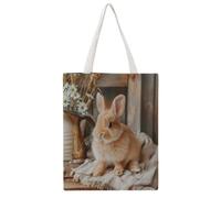 FBGUYRTI Rustic Cottage Rabbit Moment 03 Canvas Tote Bag Fashionable Reusable Shopping Grocery Bags Shoulder Bag for Women Casual Handbag for Going Out, 38x46CM