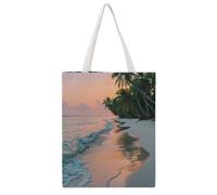 FBGUYRTI Tranquil Twilight Palm Coast Seascape 01 Canvas Tote Bag Fashionable Reusable Shopping Grocery Bags Shoulder Bag for Women Casual Handbag for Going Out, 38x46CM