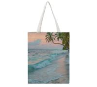 FBGUYRTI Tranquil Twilight Palm Coast Seascape 03 Canvas Tote Bag Fashionable Reusable Shopping Grocery Bags Shoulder Bag for Women Casual Handbag for Going Out, 38x46CM