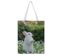 FBGUYRTI White Rabbit in Spring 04 Canvas Tote Bag Fashionable Reusable Shopping Grocery Bags Shoulder Bag for Women Casual Handbag for Going Out, 38x46CM