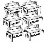 FBHappiness Chafing Dish Buffet Set, 9L Insulated Heater, Rectangular Heater With Visible Rolltop Food Tray, Water Extra Fuel Rack For Weddings, Parties, Banquets, Food (6)