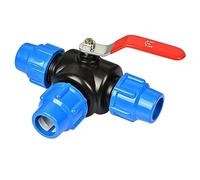 FBHappiness Three-Way Ball Valve Shut-off Valve, 25mm/32mm/40mm/50mm Water Pipe, Steel Core, 3-Way Ball Valve, Quick Connection, PVC Compression Connection for Horticulture, Agricultural Irrigation