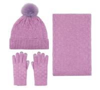 FBHappiness Women Knitted Cuffed Beanies Hat Scarf Gloves 3 Set Warm Fleece Lined Winter Warm With Label