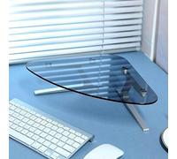 FBHFSUIEF Clear Triangle Monitor Stand, Tempered Glass Desktop Corner Screen Riser 4" High, Ergonomic Computer Desk Organizer Shelf with Aluminum Leg
