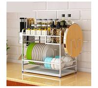 FBHFSUIEF Dish Rack Drainer Stainless Steel 2-Tier Kitchen Bowl Spice Organizer With Drain Tray Drying Drainers Color : Silver, Size 43 * 27 * 4