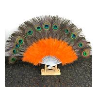 FBHFSUIEF Folding Hand Fan - New Peacock Feather Foldable Dancing Bridal Wedding Party Props Supply Decorative Fans Woman Accessories(Orange)