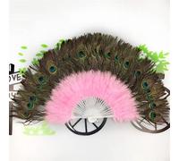 FBHFSUIEF Folding Hand Fan - New Peacock Feather Foldable Dancing Bridal Wedding Party Props Supply Decorative Fans Woman Accessories(Pink)
