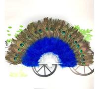 FBHFSUIEF Folding Hand Fan - New Peacock Feather Foldable Dancing Bridal Wedding Party Props Supply Decorative Fans Woman Accessories(Blue)